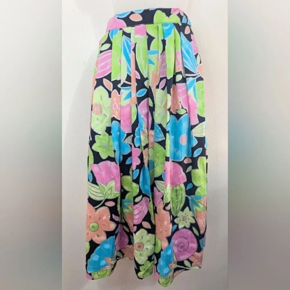 VTG 80s Gene Ewing Floral Maximalist Coastal Hawaiian Garden Feminine Skirt 40